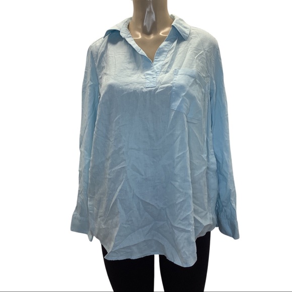 Isabel Maternity Long Sleeve Collared Side Woven Popover Maternity Shirt NWT - Picture 4 of 7